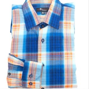 Jon Randall Navy Horizon Dobby Plaid Sportshirt Long Sleeve Button Down